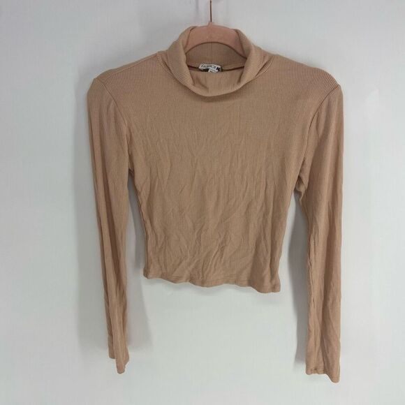 Fashion Nova Womens Beige Rib Knit Cropped Amerie Turtle Neck Sweater Medium NWT - Picture 1 of 5